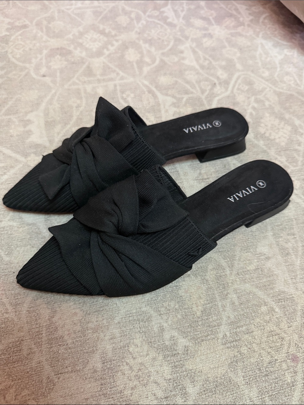 Viviana Black Knotted Pointed Toe Slip-On Mules